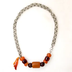 Amber & Carnelian Beads on Silver Chain by Ancient Influences