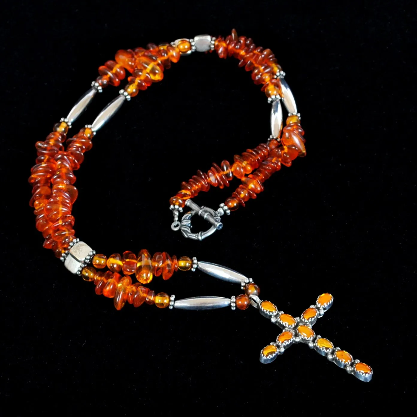 Amber Cross Necklace with Sterling Silver