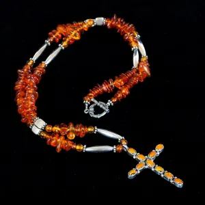 Amber Cross Necklace with Sterling Silver