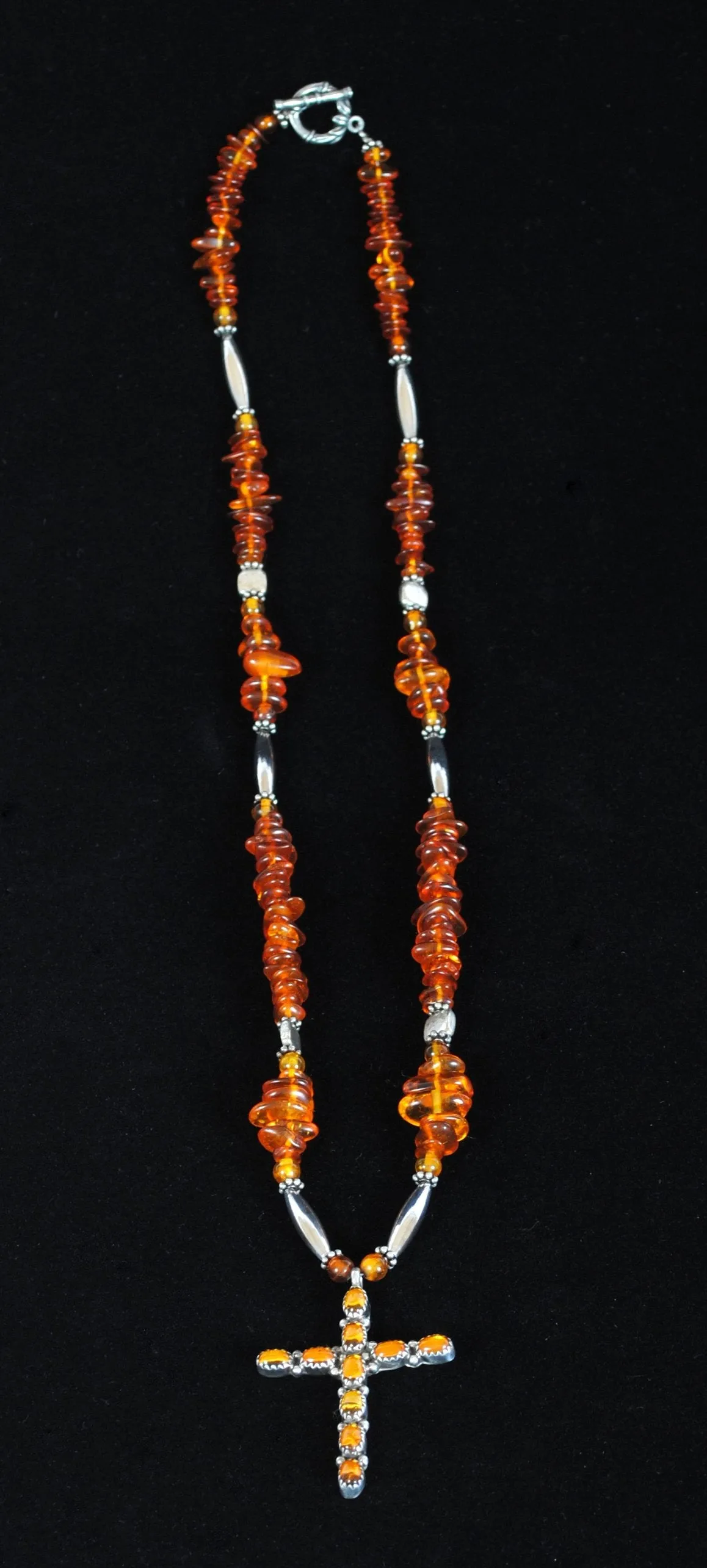 Amber Cross Necklace with Sterling Silver