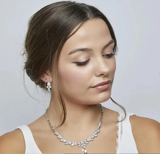 Amelia Silver Plated Cubic Zirconia Earrings & Necklace Set