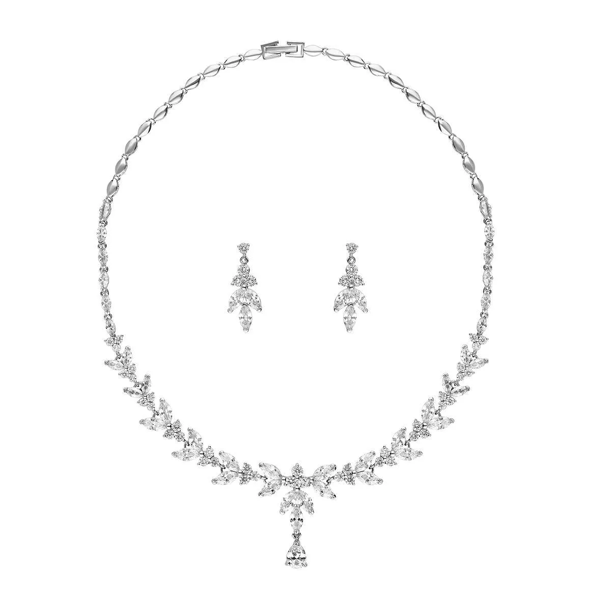 Amelia Silver Plated Cubic Zirconia Earrings & Necklace Set