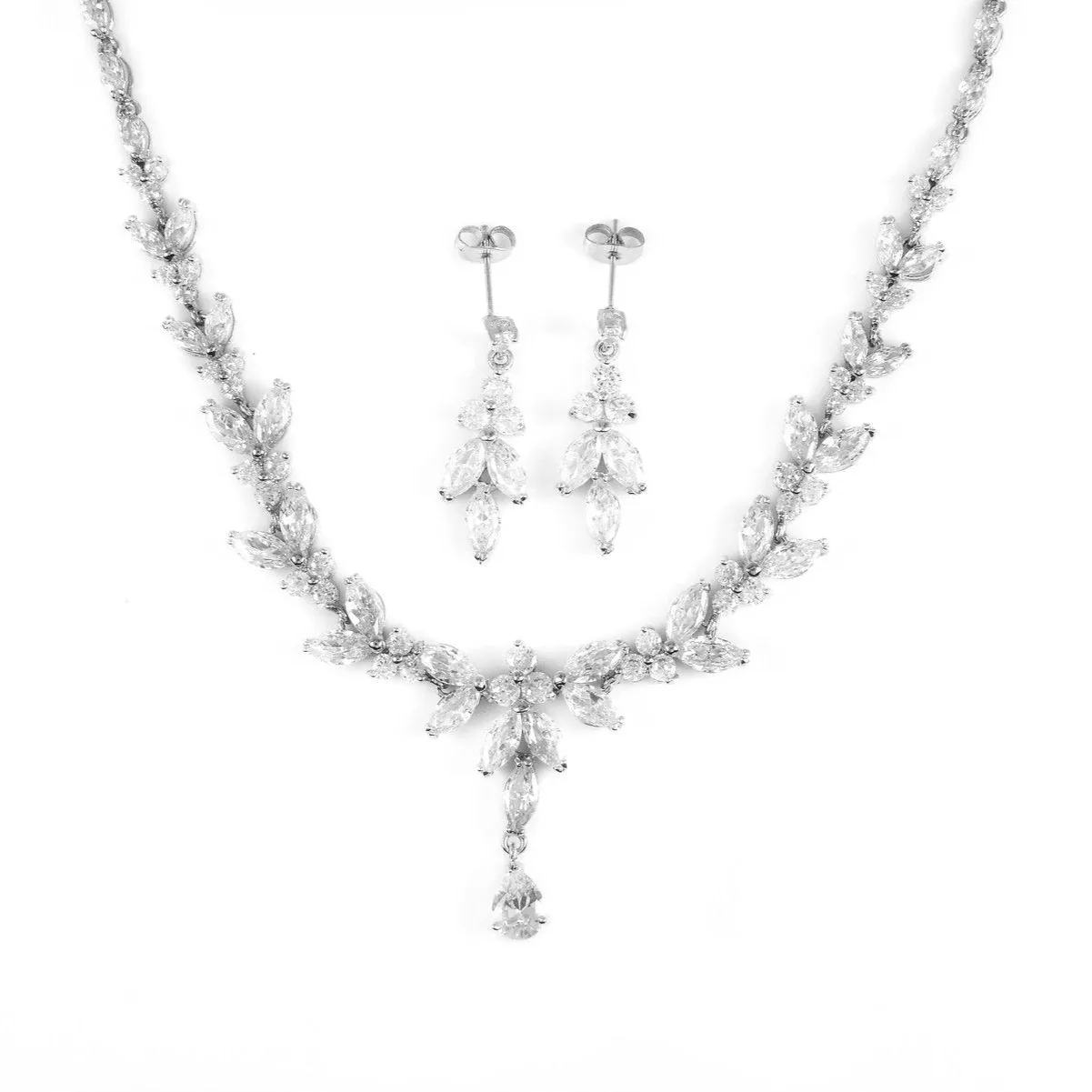 Amelia Silver Plated Cubic Zirconia Earrings & Necklace Set