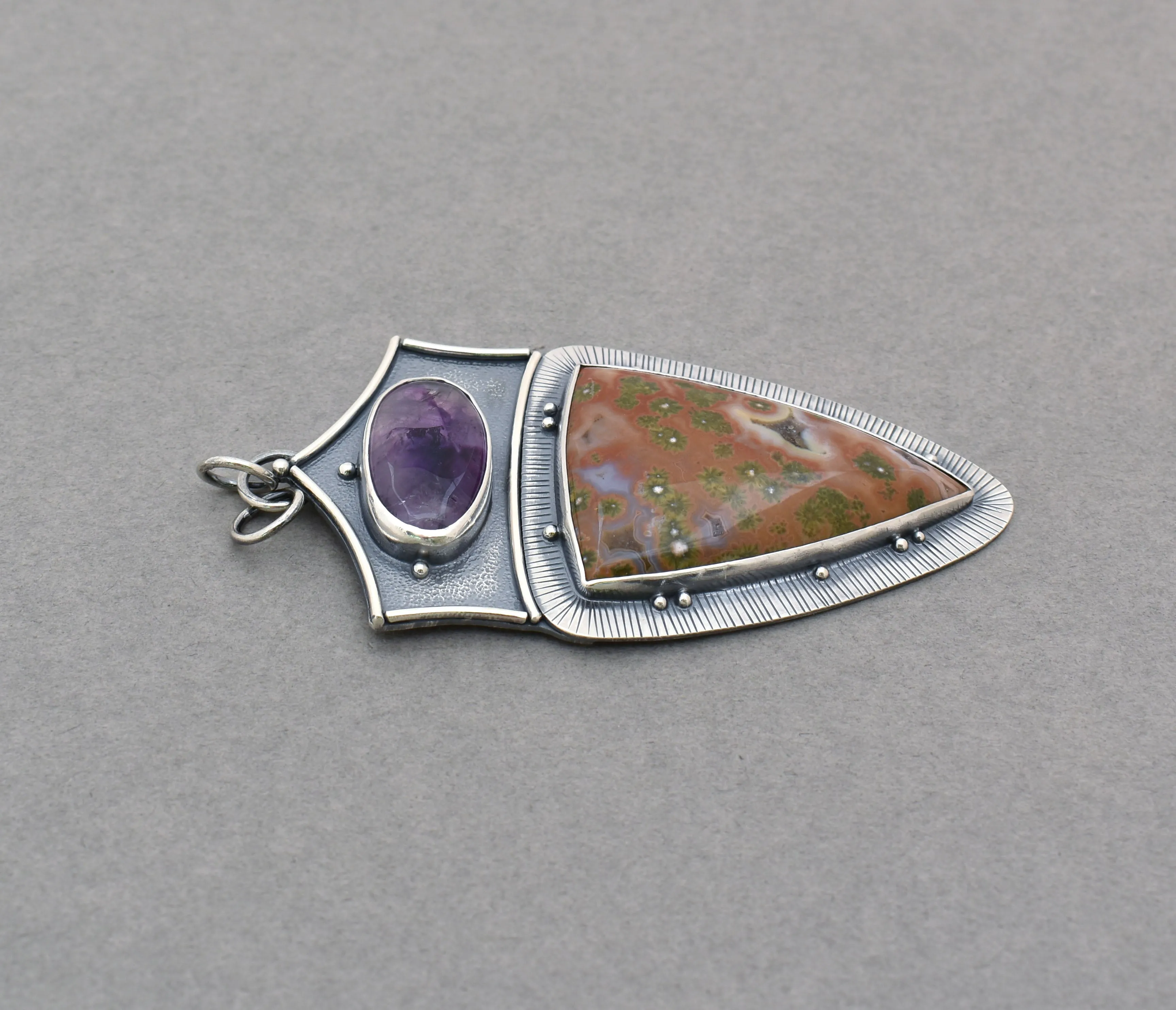 Amethyst Trapiche and Ocean Jasper Pendant. Substantial Jewelry.