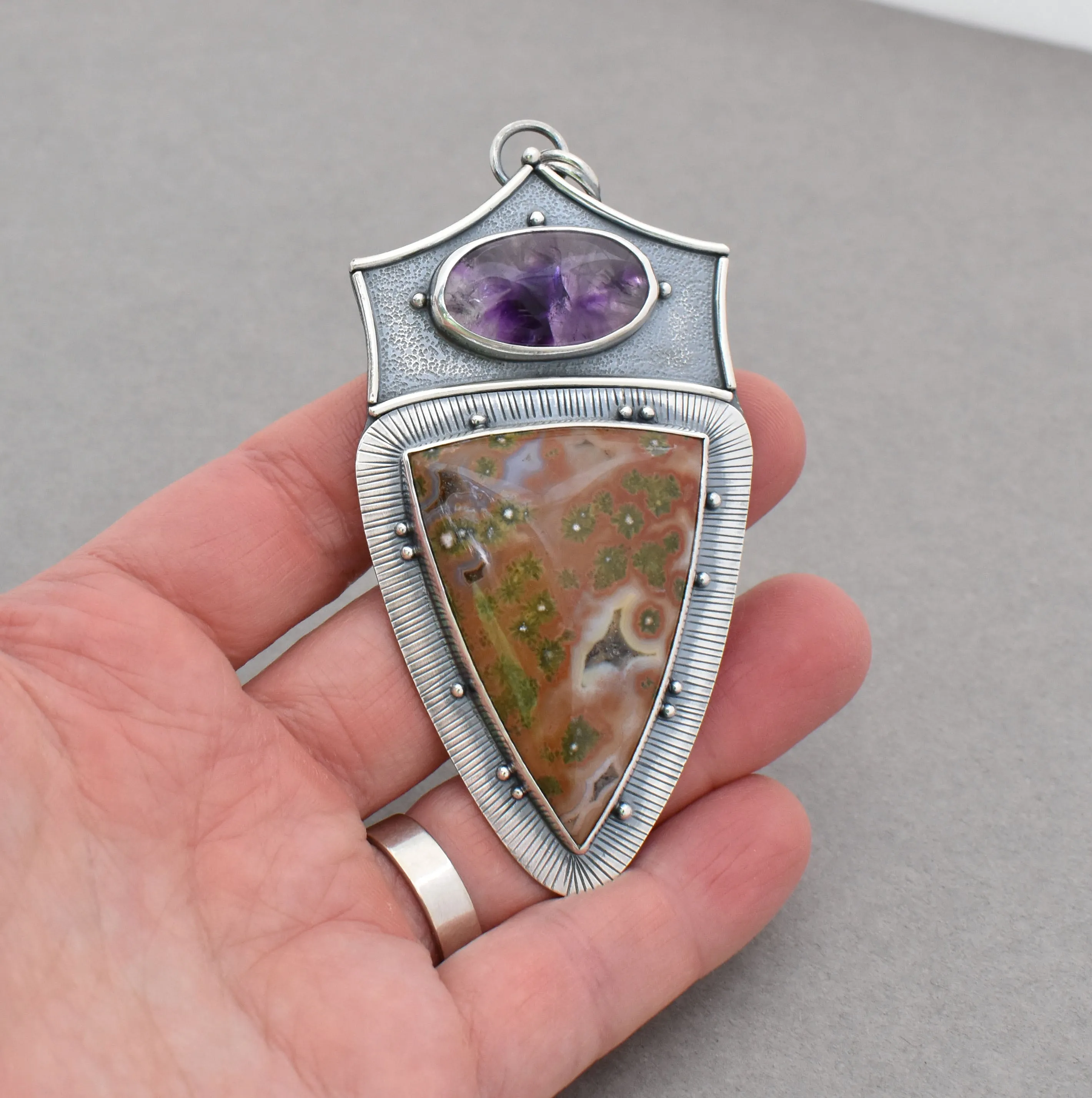 Amethyst Trapiche and Ocean Jasper Pendant. Substantial Jewelry.