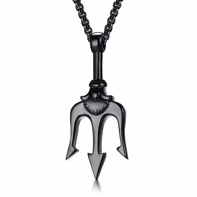 Ancient Romans Neptune Trident Stainless Steel Necklace