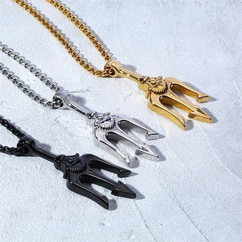 Ancient Romans Neptune Trident Stainless Steel Necklace