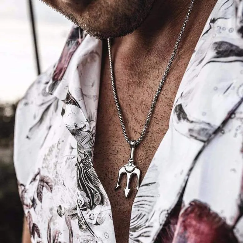 Ancient Romans Neptune Trident Stainless Steel Necklace