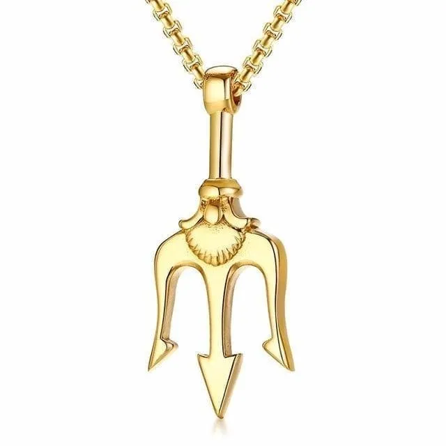 Ancient Romans Neptune Trident Stainless Steel Necklace