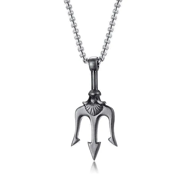 Ancient Romans Neptune Trident Stainless Steel Necklace