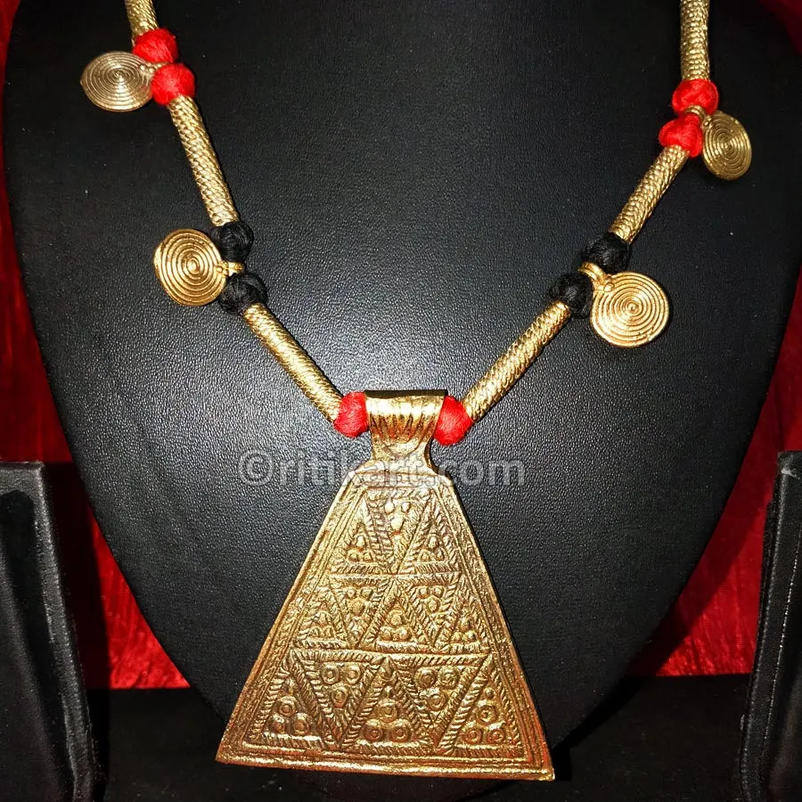 Ancient Tribal Necklace Pyramid Style with Golden Thread