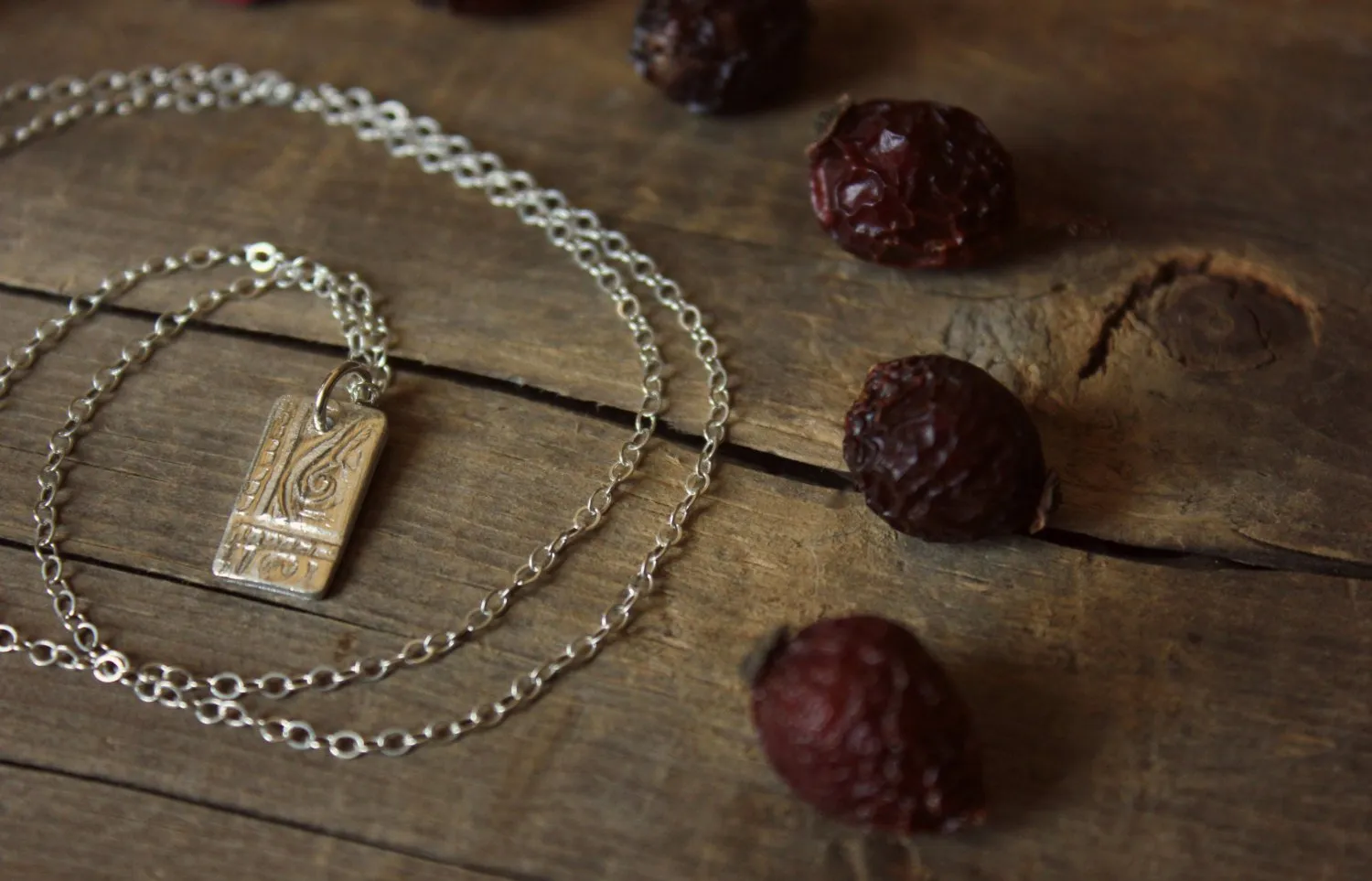 Ancients. Hand-forged Fine Silver Tablet Pendant and Sterling Silver Necklace.