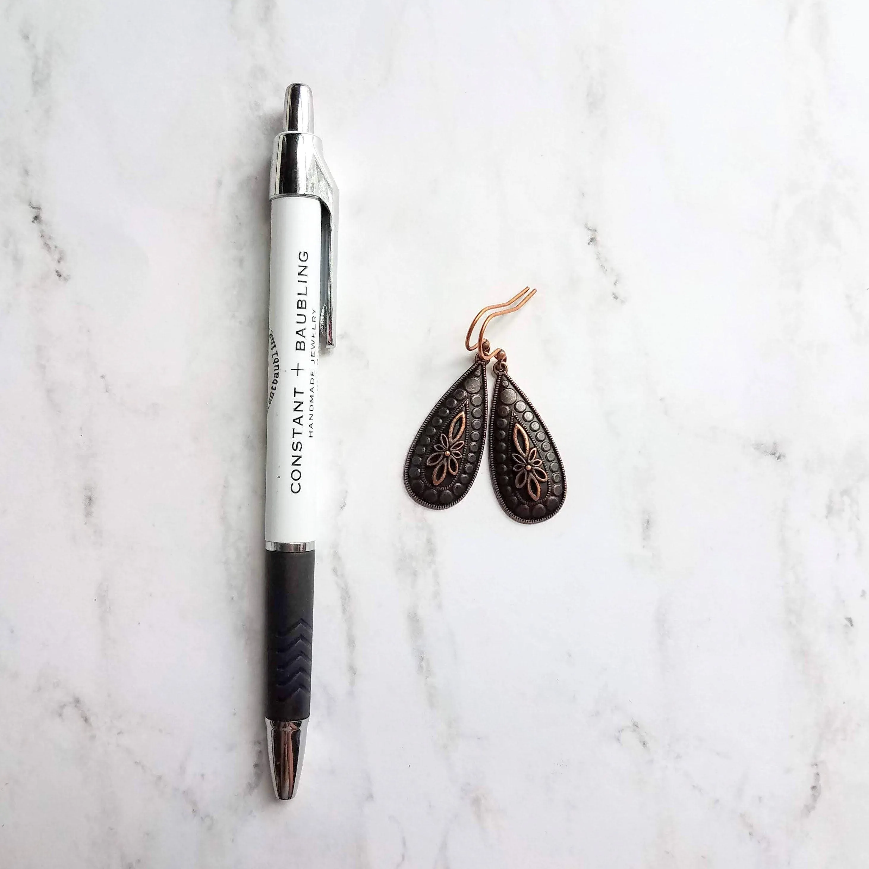 Antique Copper Earrings, large teardrop earrings, long drop earring, raised design, floral teardrop earrings, oxidized copper, rust brown
