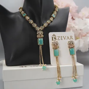 Antique Gold Latkans Long Necklace With Earrings