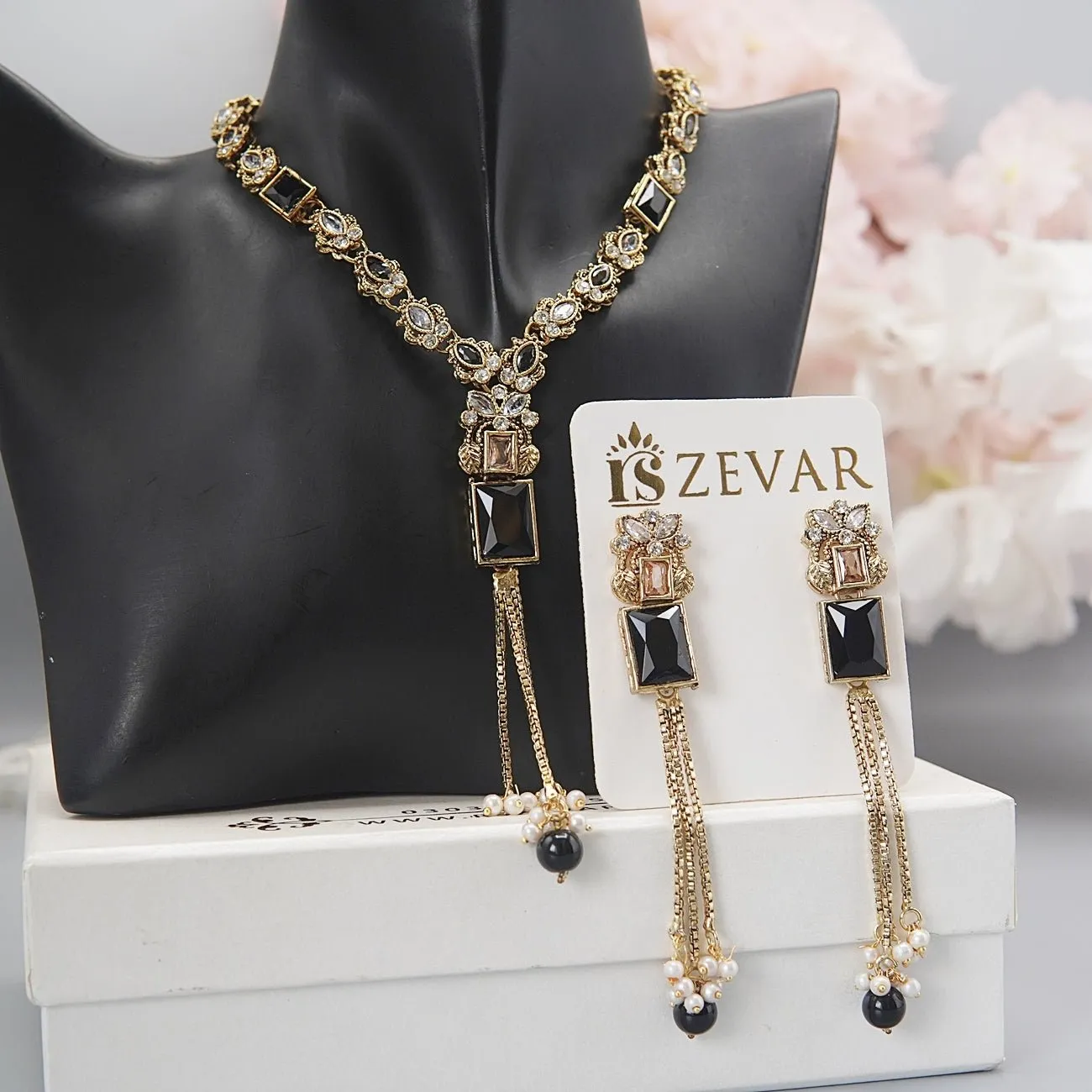 Antique Gold Latkans Long Necklace With Earrings