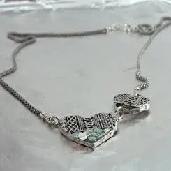 Antique Roman Glass Heart Necklace 925 Silver Handmade Hadar Designers (as 505911