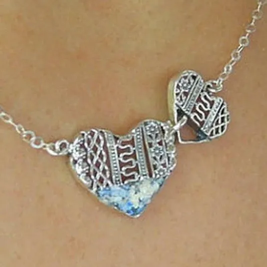 Antique Roman Glass Heart Necklace 925 Silver Handmade Hadar Designers (as 505911