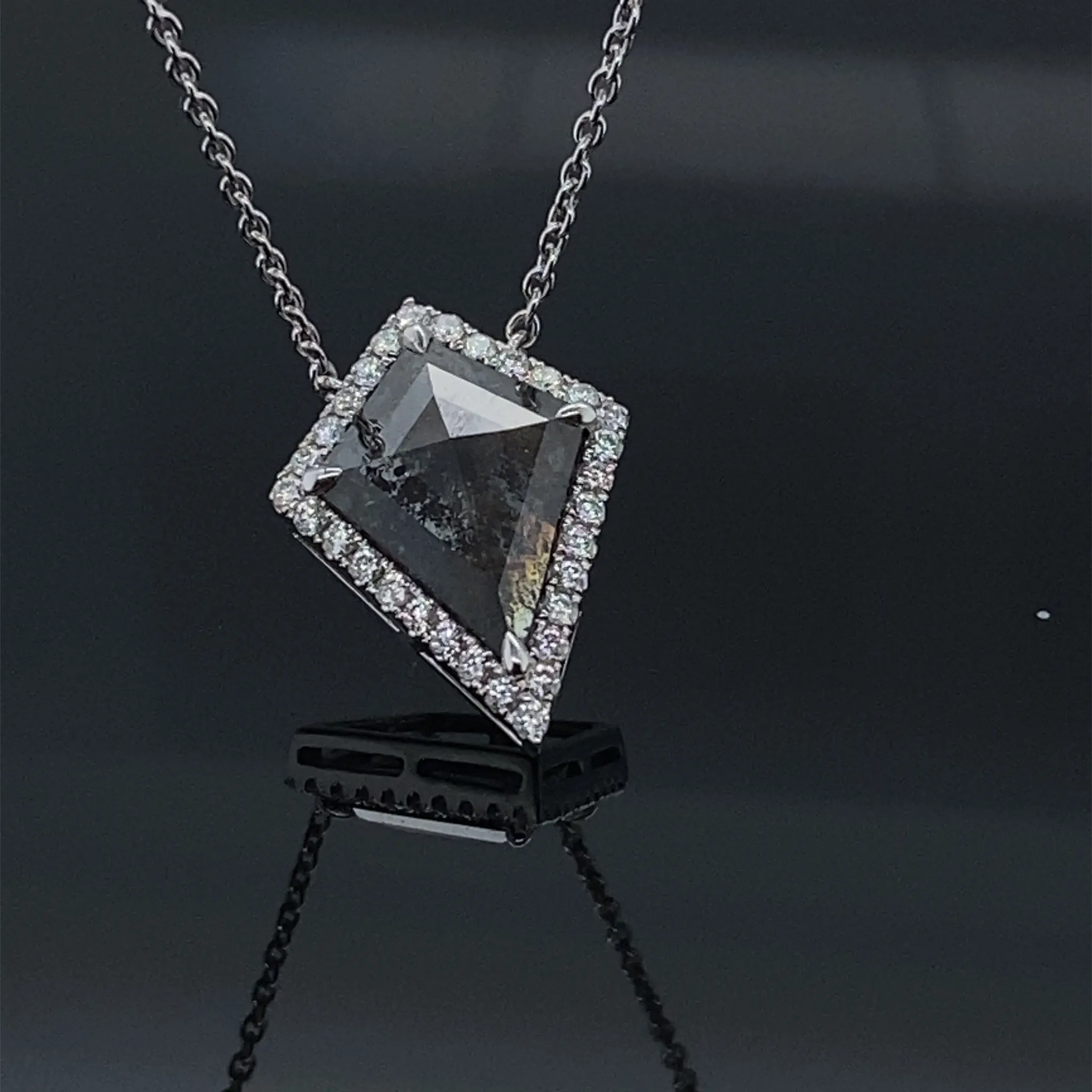 Apex 1.57CTW Black Salt and Pepper Rustic Kite Shape Rose Cut Diamond Necklace