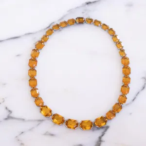 Art Deco Amber Bezel Set Emerald Cut Crystal Necklace