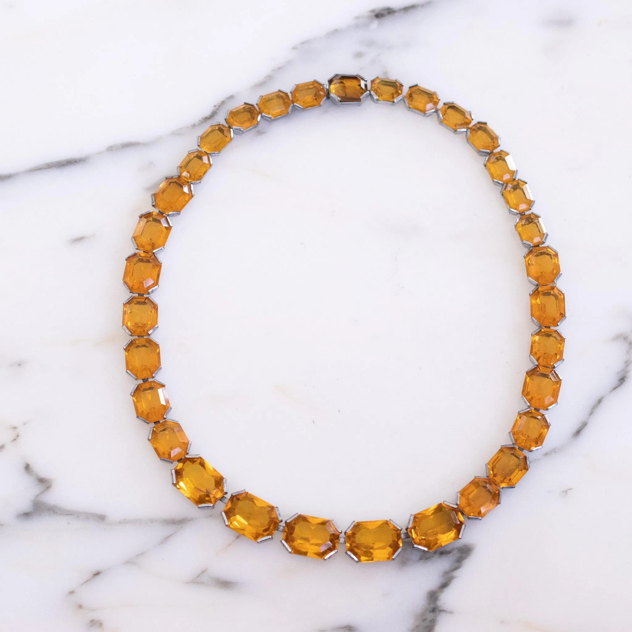 Art Deco Amber Bezel Set Emerald Cut Crystal Necklace