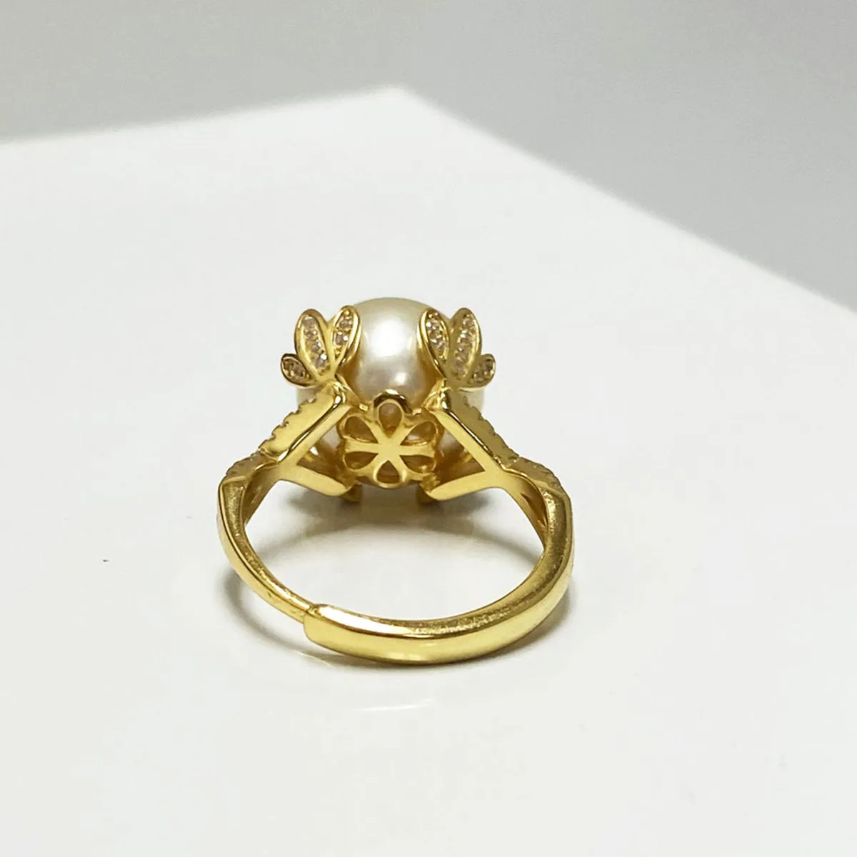 Audrey South Sea Gold Pearl Ring Sitting in a Golden Crown