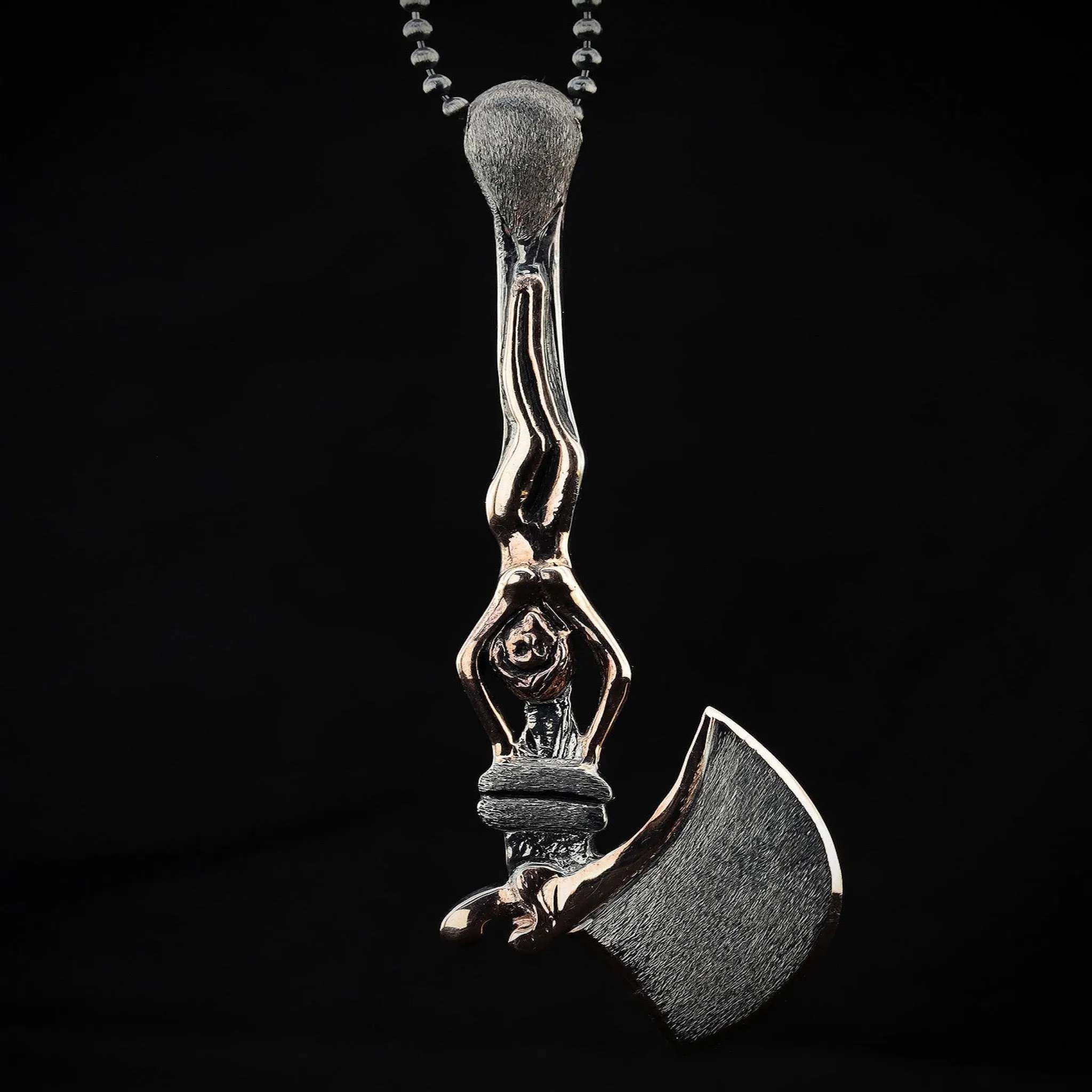 Axe-Hanging Witch Woman Necklace in Sterling Silver