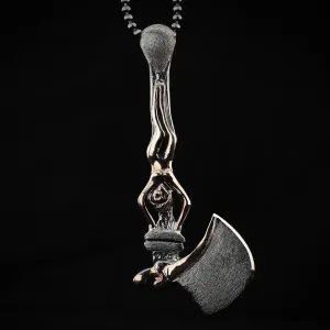 Axe-Hanging Witch Woman Necklace in Sterling Silver
