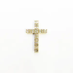 Baguette and Round Diamond Cross Pendant (14K)
