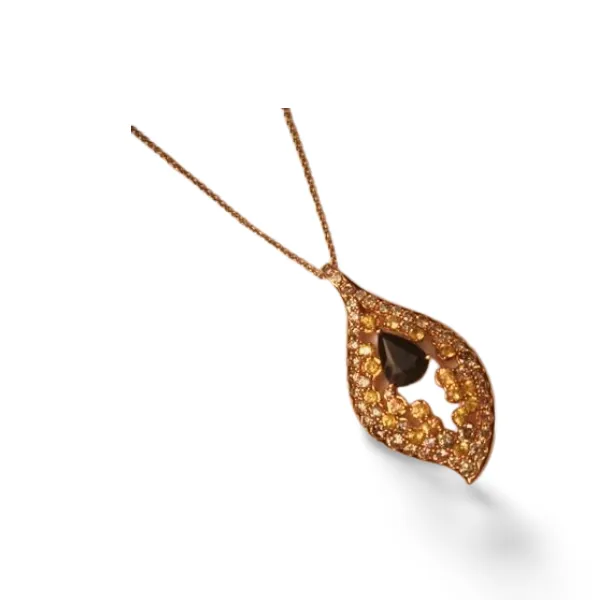 Beautiful 14K Pink Rose Gold Sapphire Yellow Diamond Pendant Necklace
