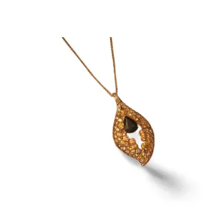 Beautiful 14K Pink Rose Gold Sapphire Yellow Diamond Pendant Necklace