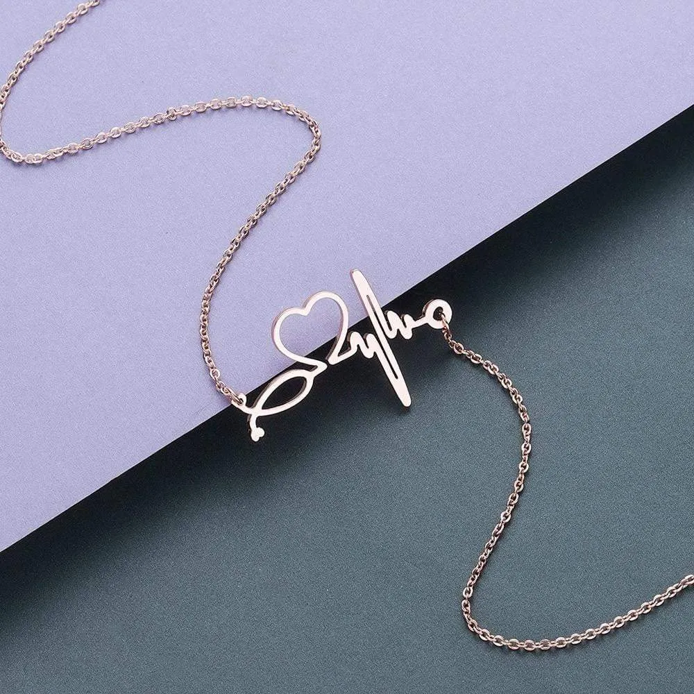 Beautiful Nurse Necklace infused with Hearts, a Pulse & a Stethoscope!