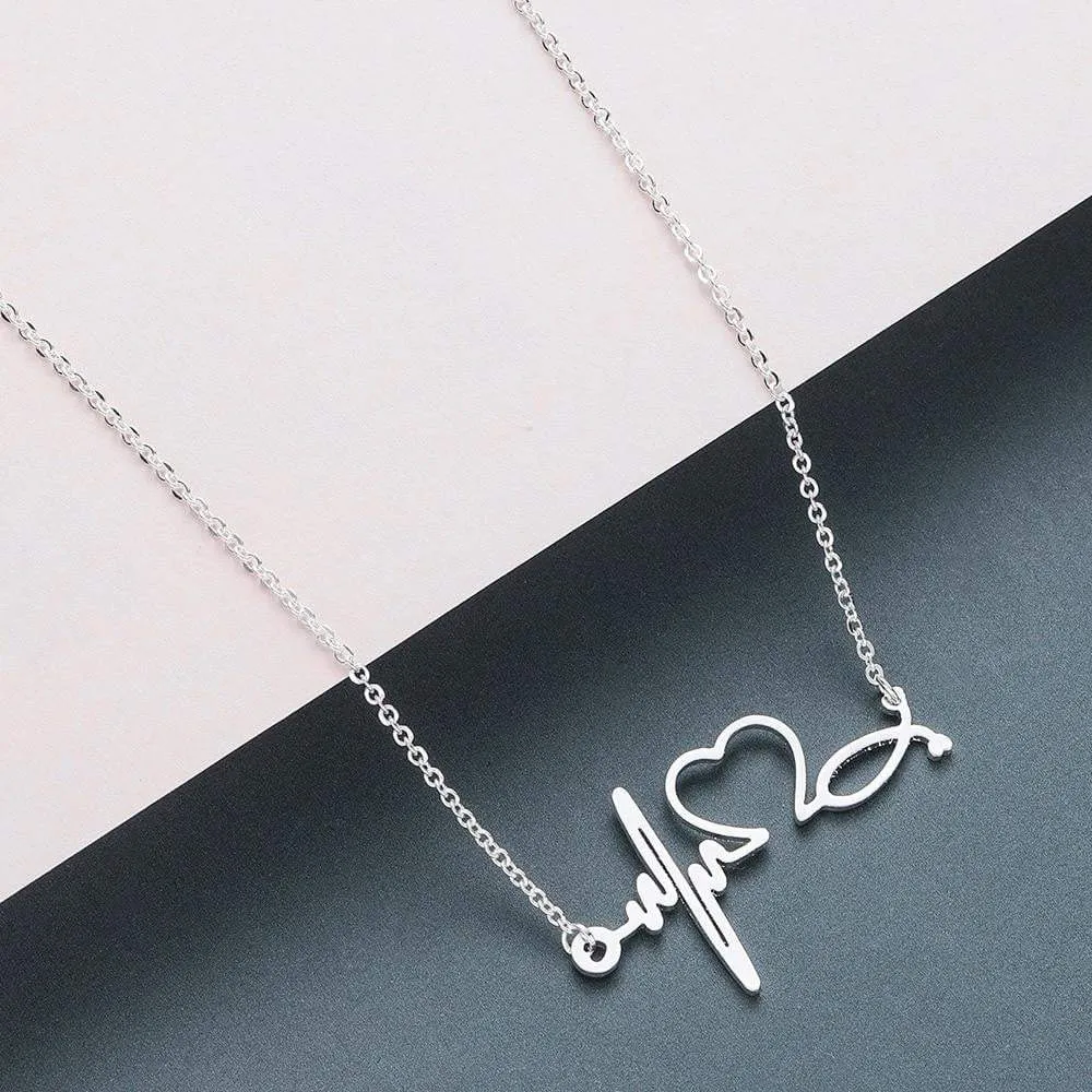 Beautiful Nurse Necklace infused with Hearts, a Pulse & a Stethoscope!