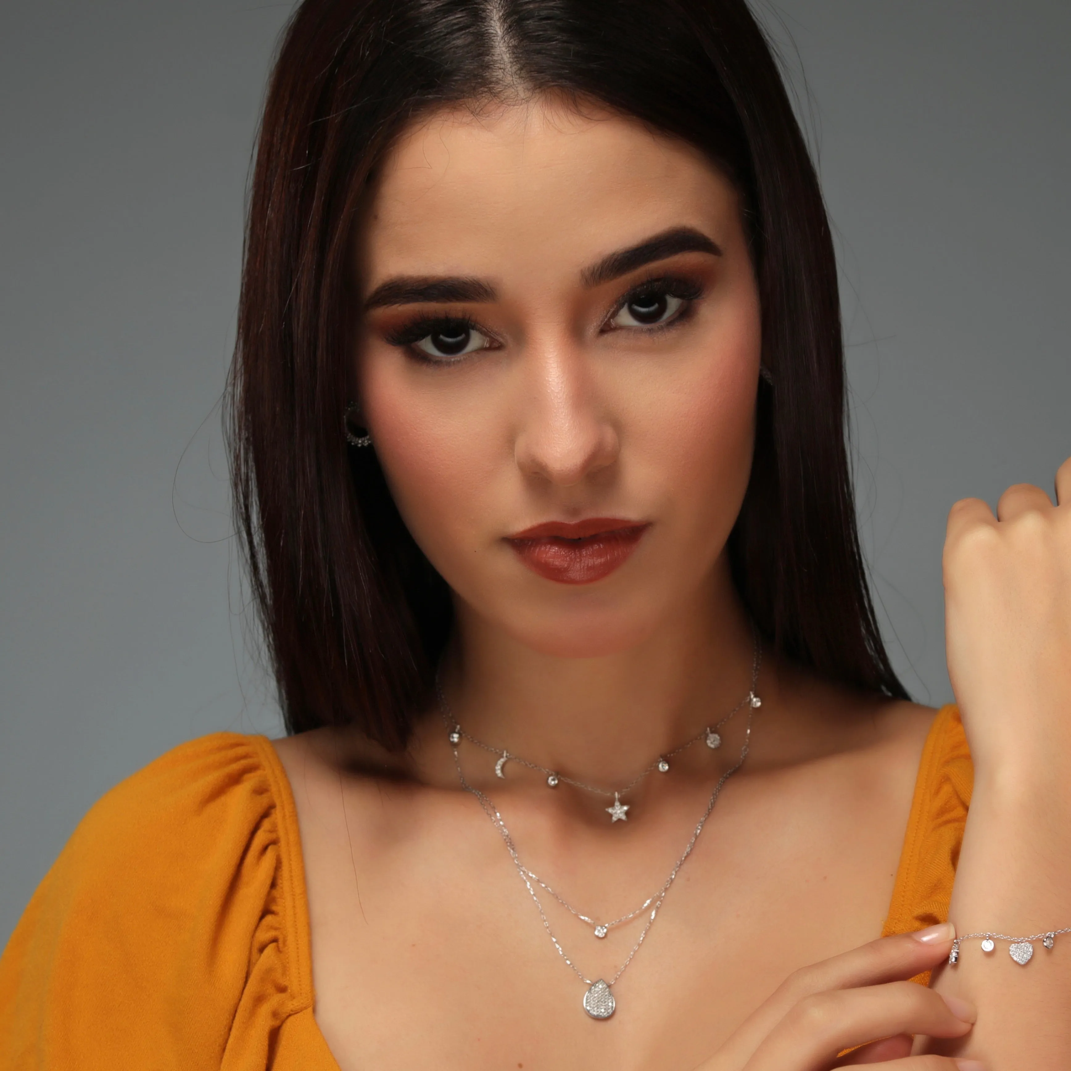Bezel CZ Charm Choker - Gold or Silver
