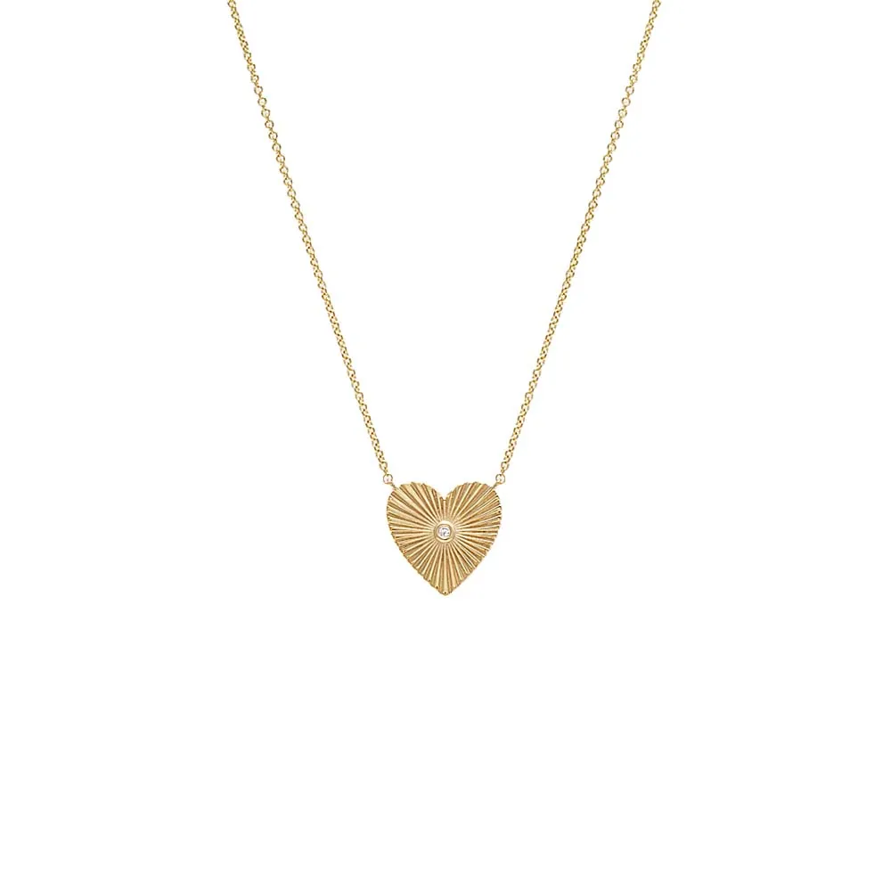 Bezel Diamond Heart Ridged Necklace 14K