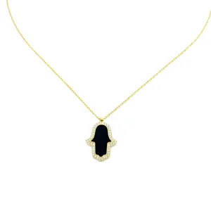Black Enamel Hamsa Hand Necklace