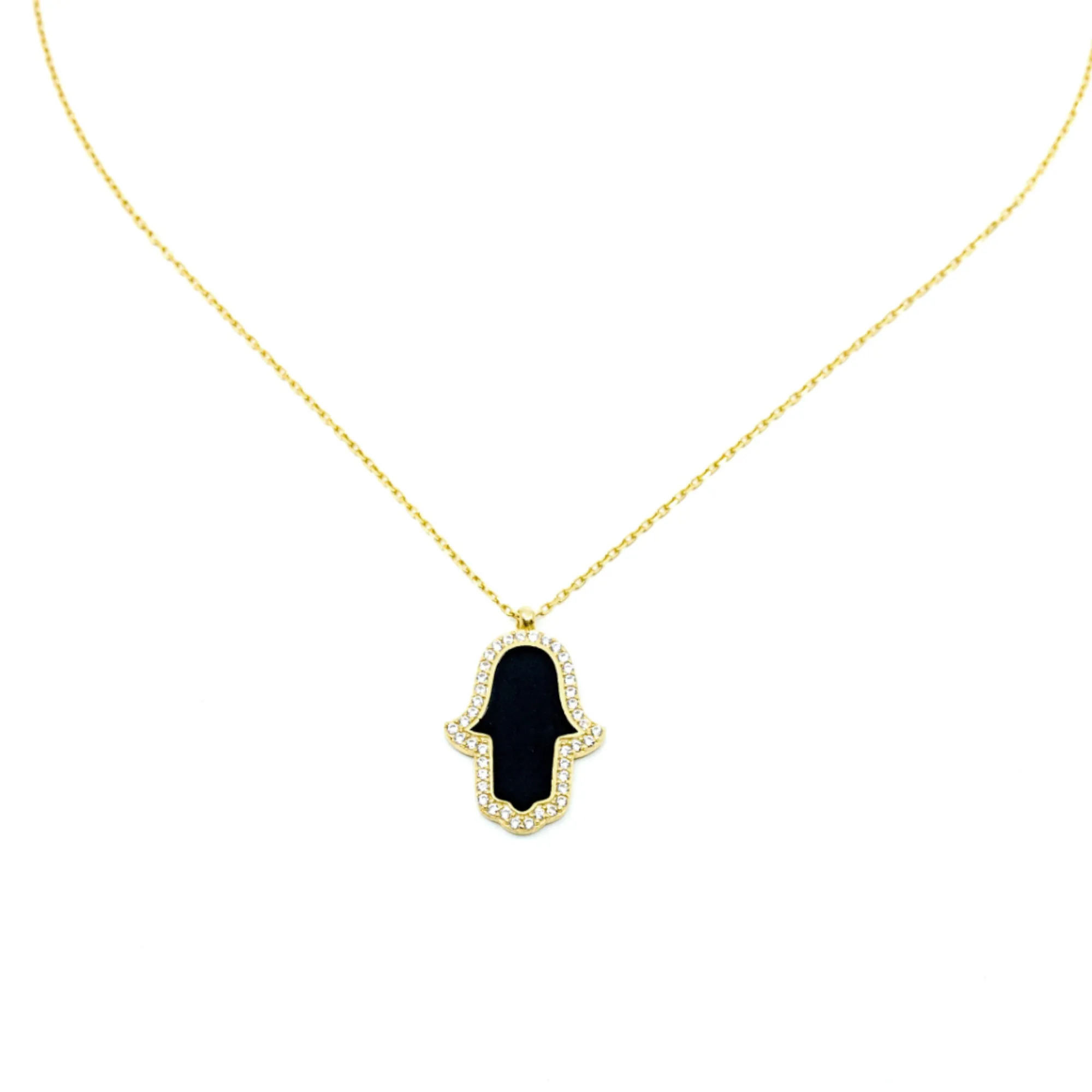 Black Enamel Hamsa Hand Necklace
