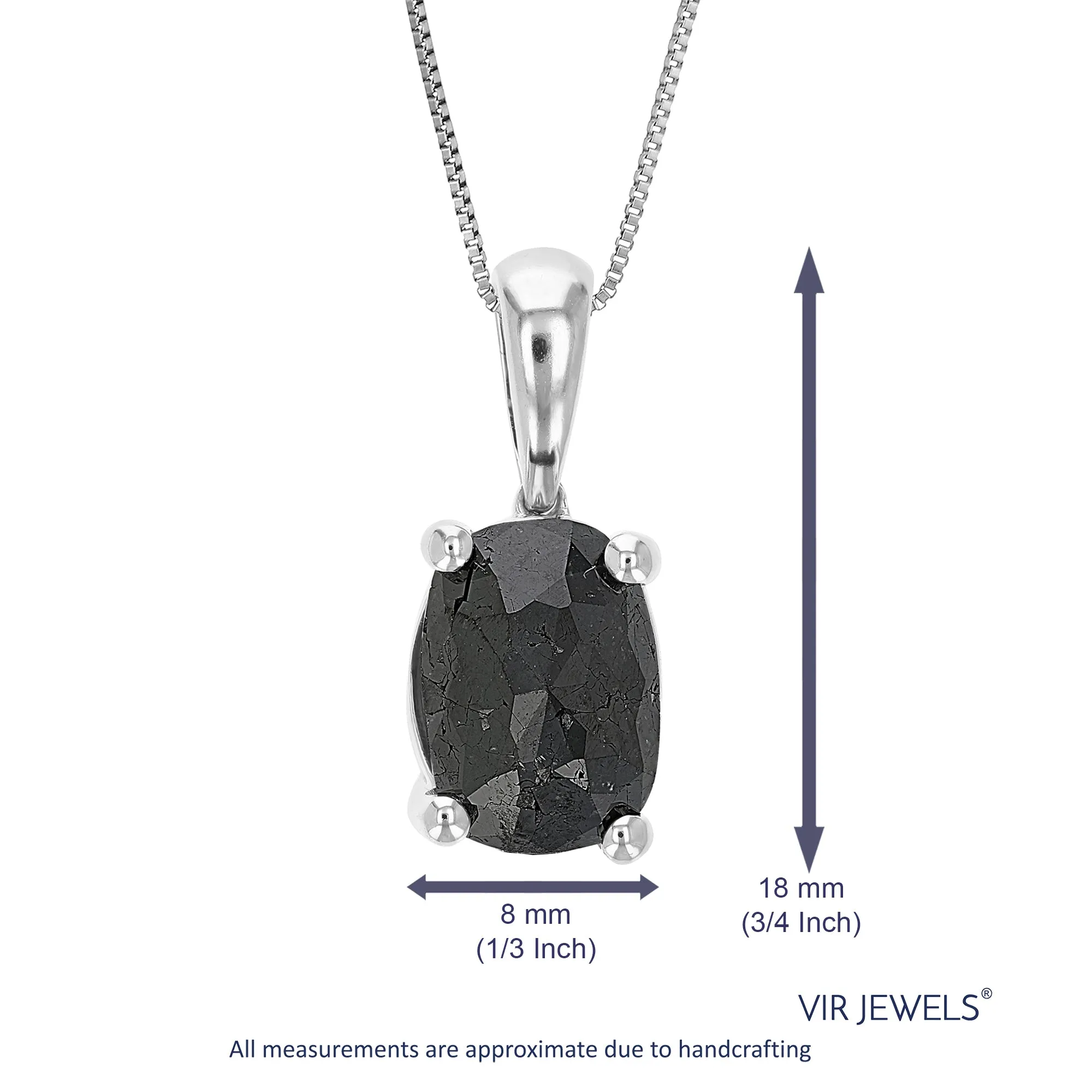 Black Oval Diamond Solitaire Pendant Necklace in Sterling Silver