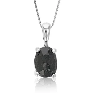 Black Oval Diamond Solitaire Pendant Necklace in Sterling Silver