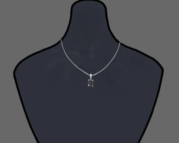 Black Oval Diamond Solitaire Pendant Necklace in Sterling Silver