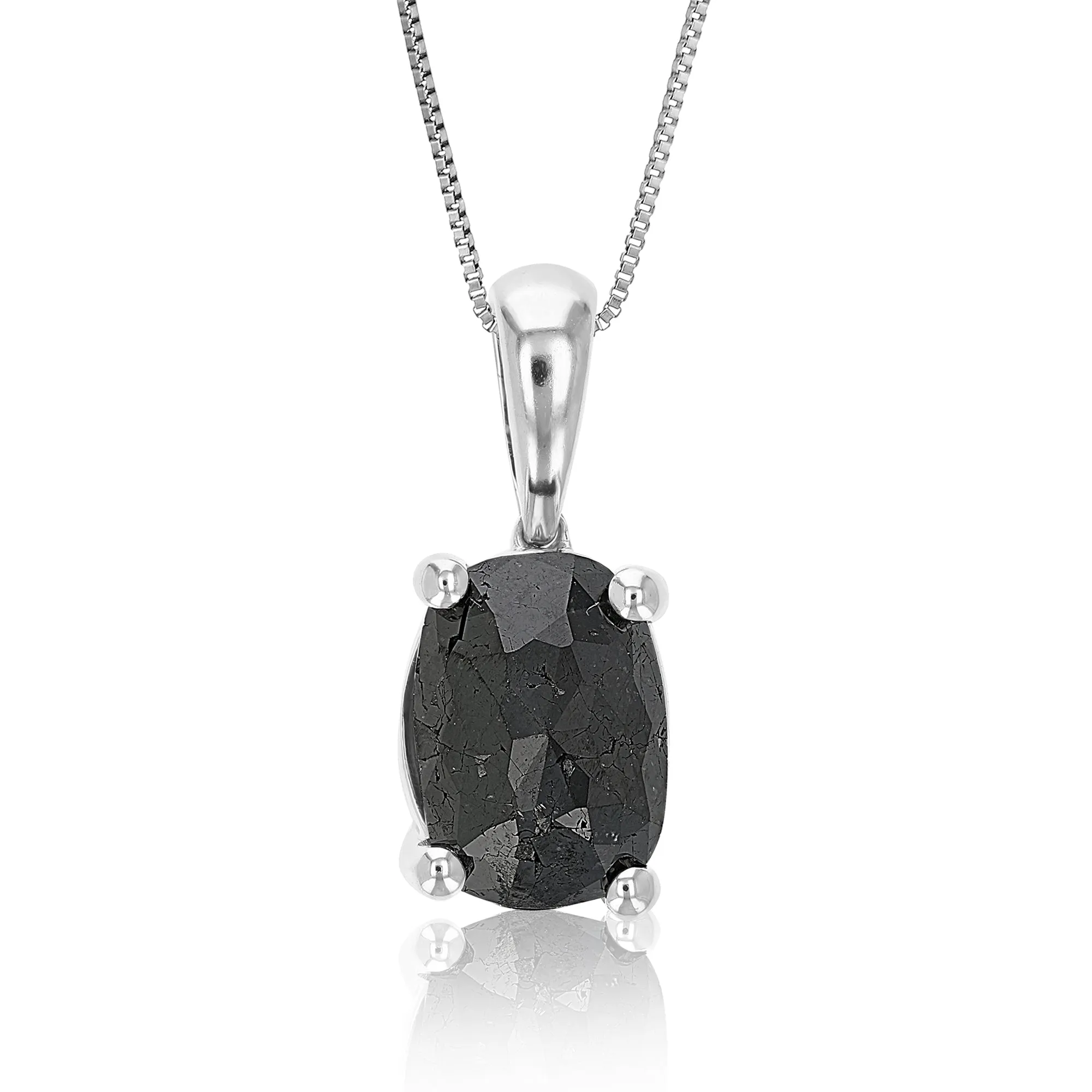 Black Oval Diamond Solitaire Pendant Necklace in Sterling Silver