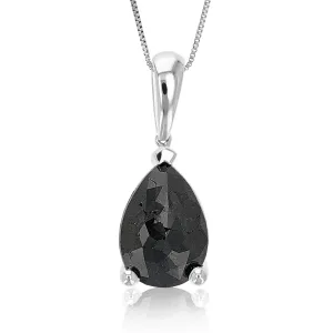 Black Pear Diamond Pendant Solitaire Necklace in Sterling Silver
