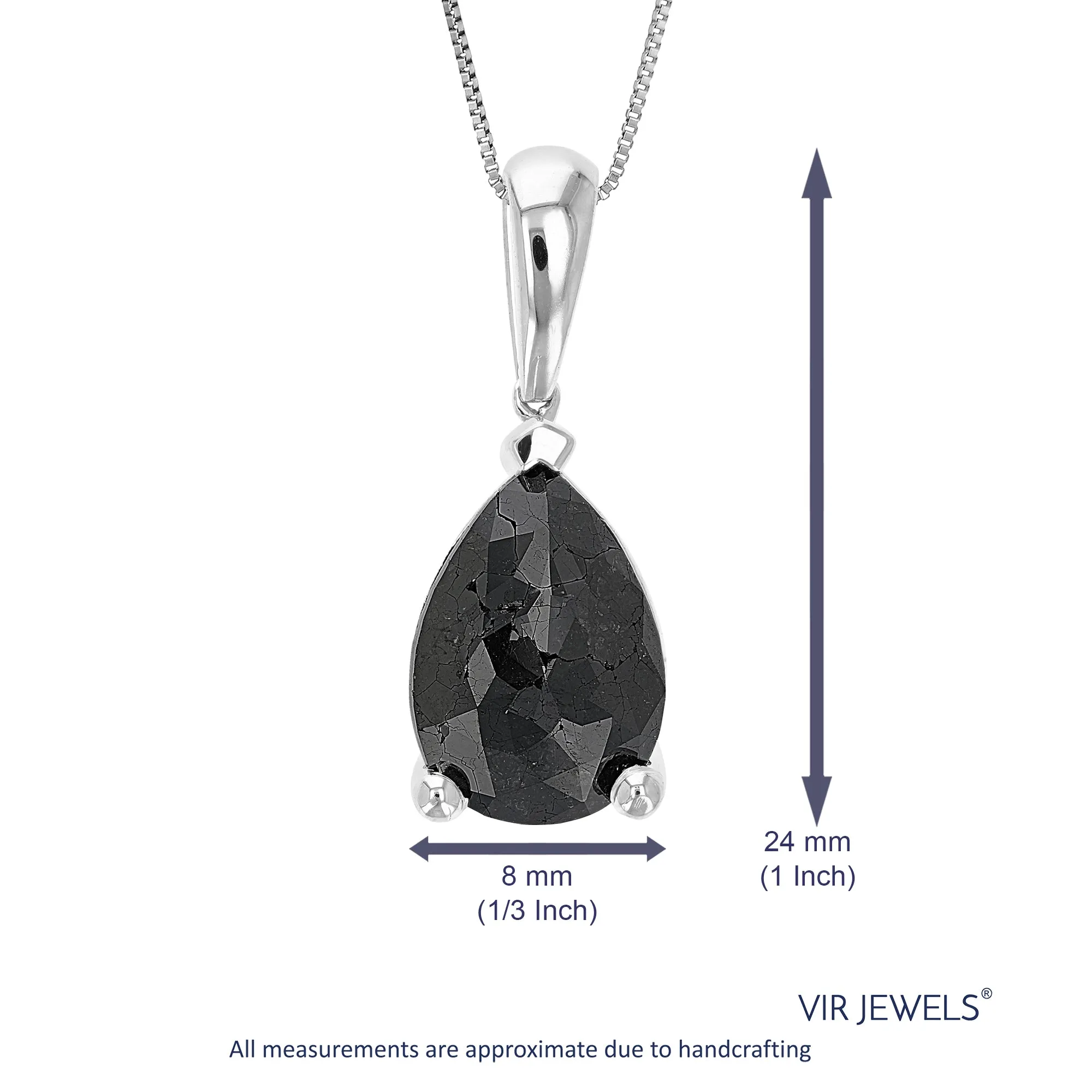 Black Pear Diamond Pendant Solitaire Necklace in Sterling Silver