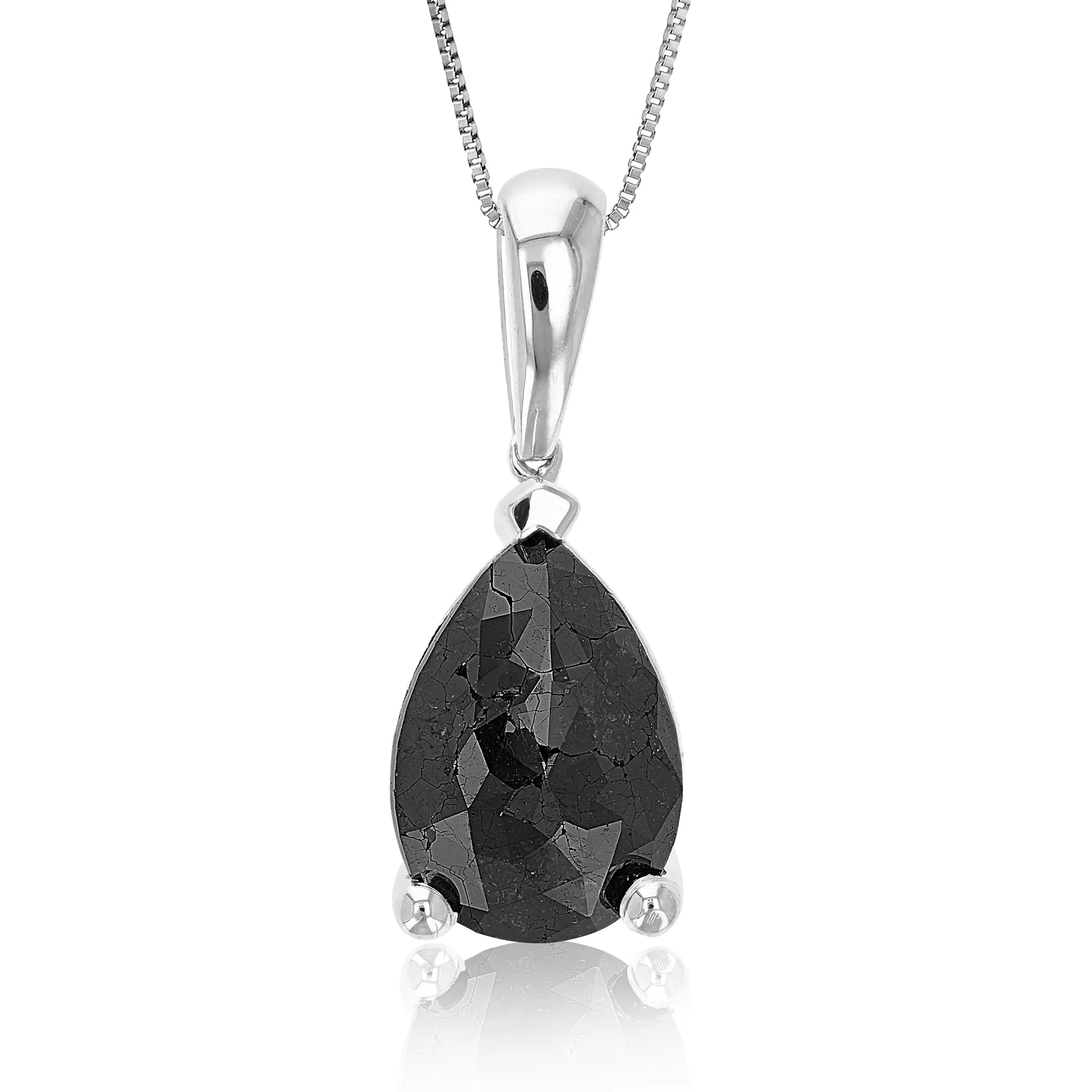 Black Pear Diamond Pendant Solitaire Necklace in Sterling Silver