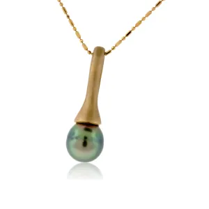 Black Pearl & Diamond Pendant w/Chain