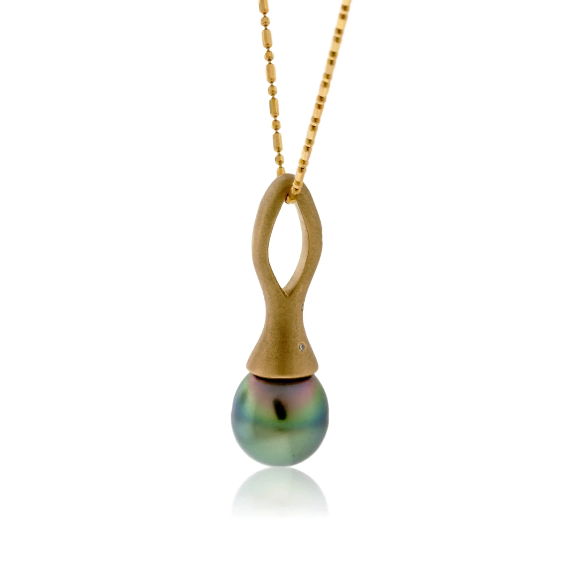 Black Pearl & Diamond Pendant w/Chain