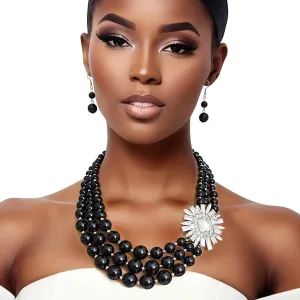 Black Vintage Stone Pearl Necklace Set for Women