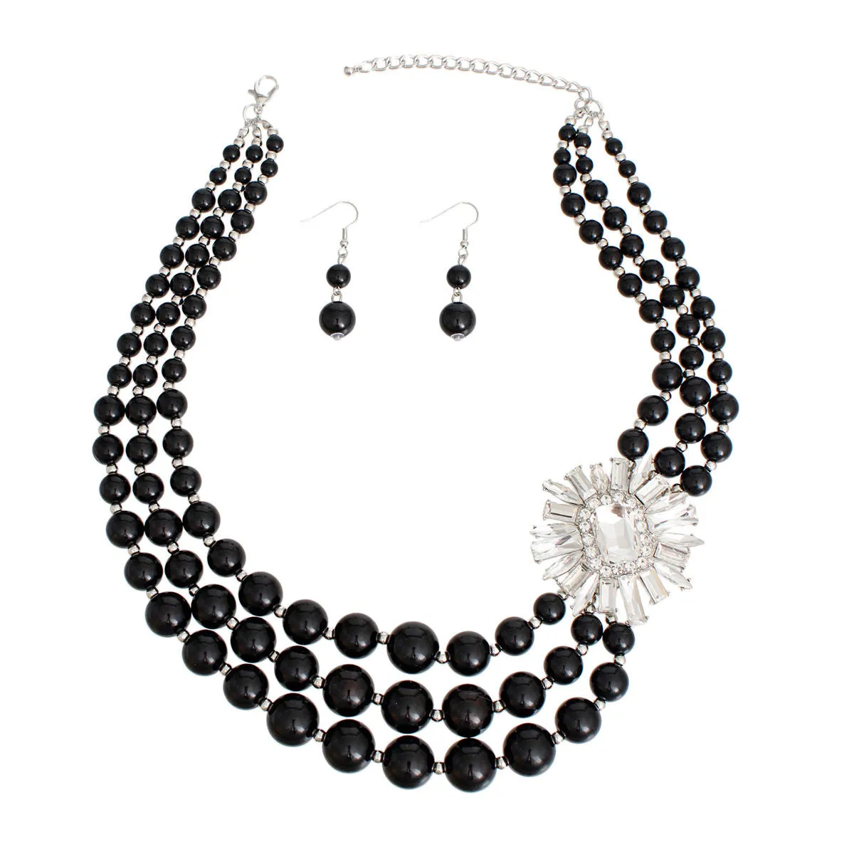Black Vintage Stone Pearl Necklace Set for Women