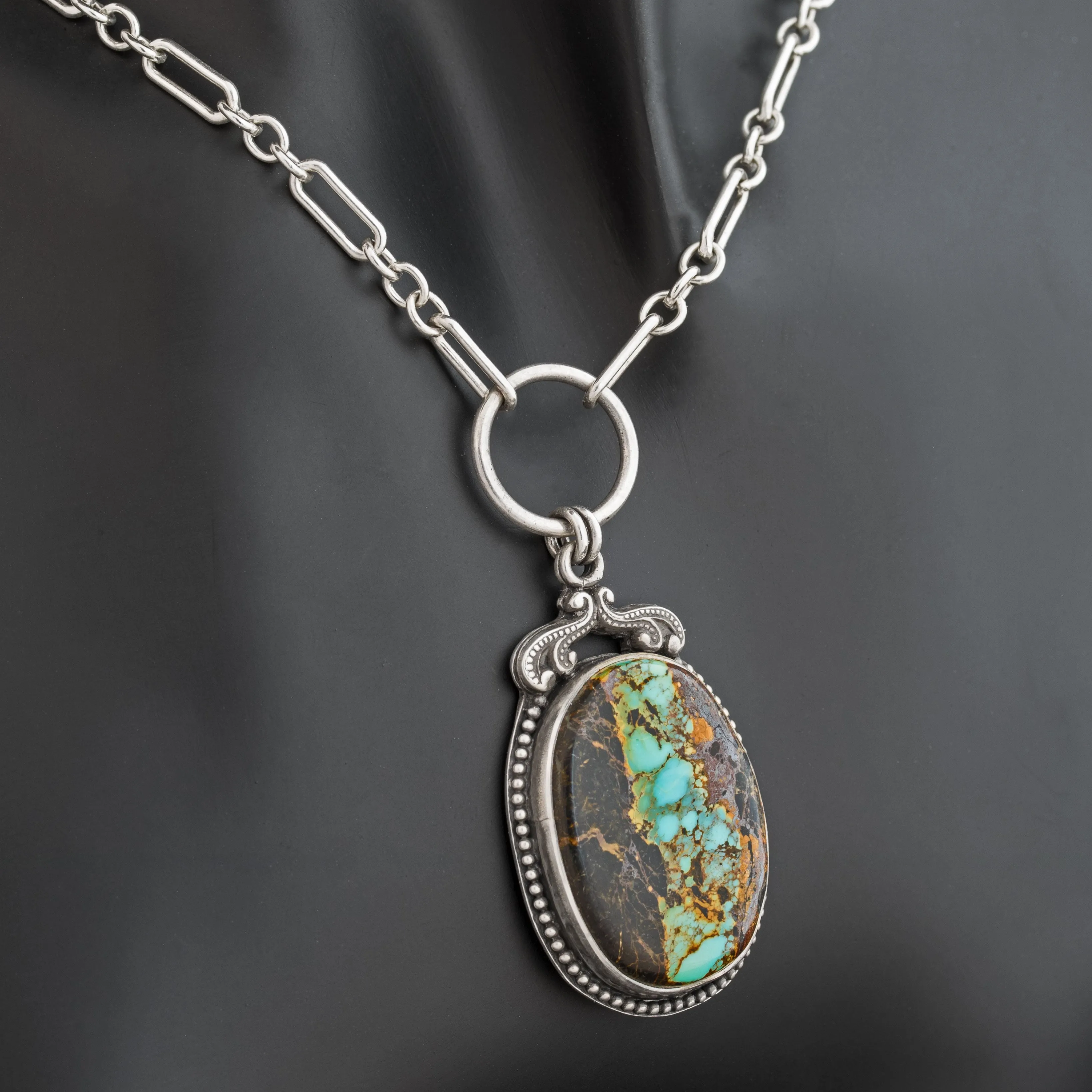 Blackjack Turquoise O-Ring Paperclip Chain Necklace in Sterling Silver