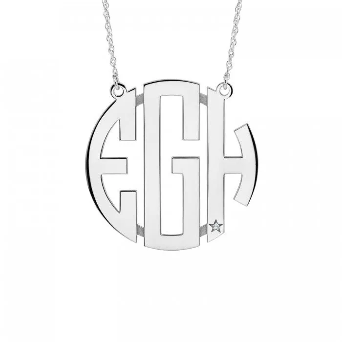 Block Monogram Necklace with Diamond Accent