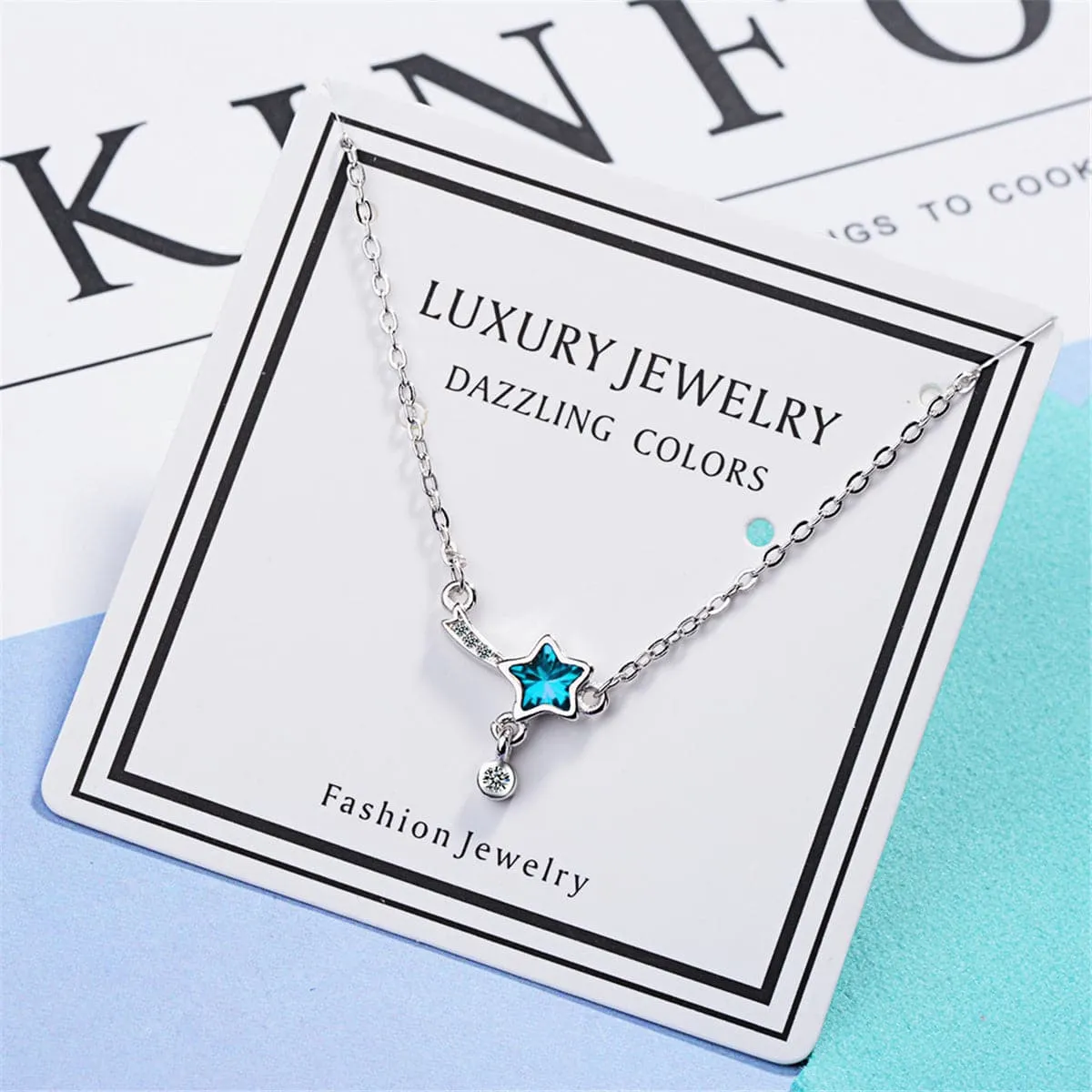 Blue Crystal & Cubic Zirconia Star Pendant Necklace